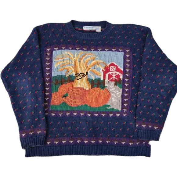 Northern Isles Sweaters - Vintage Northern Isles Americana Pumpkin Farm Knit Sweater Size Large Cute